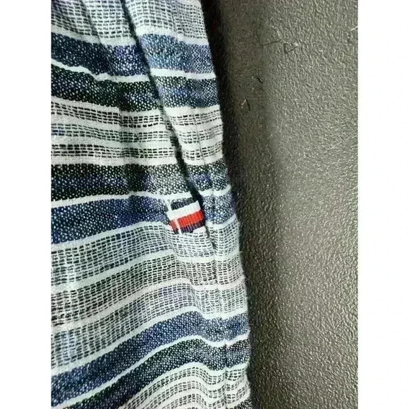 Tommy Hilfiger Skirt Womens Size 10 Blue Linen Striped Slash Pockets Drawstring - Picture 2 of 4